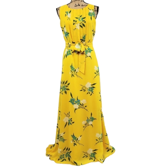 Sharagano Dresses & Skirts - SHARAGANO Floral Sheer Maxi Dress Yellow 2 NWOT